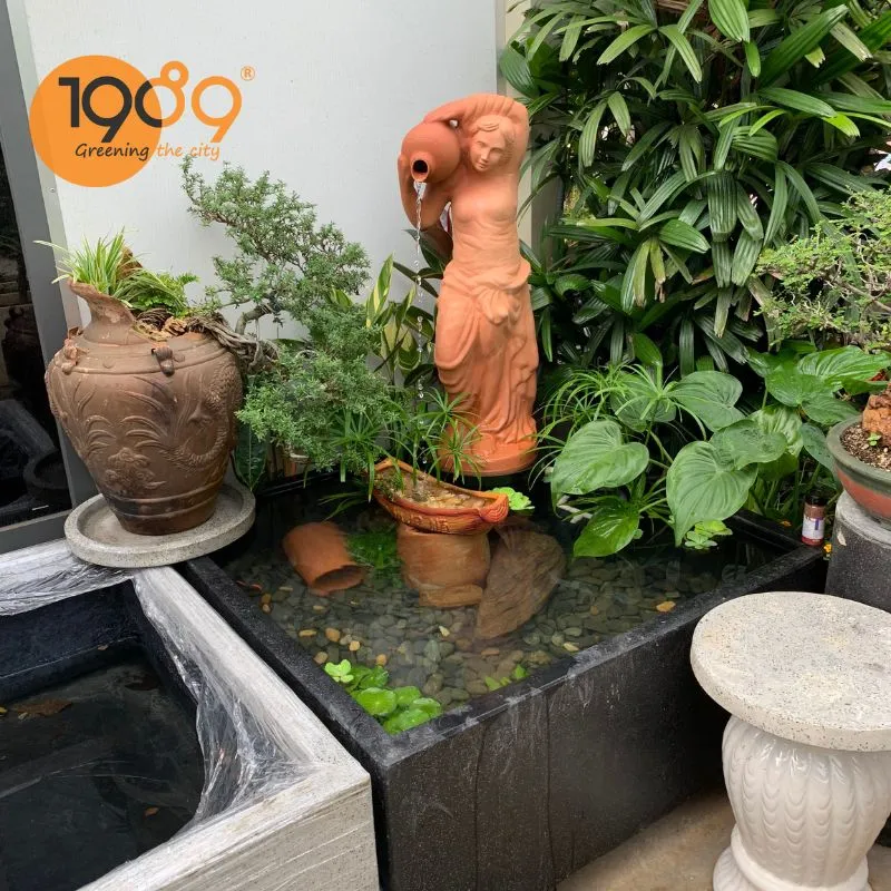 Chậu đá mài trắng nuôi cá phong cách hiện đại