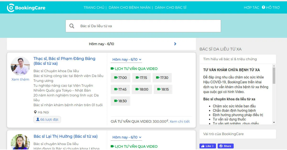 Bác sĩ Da liễu từ xa qua BookingCare