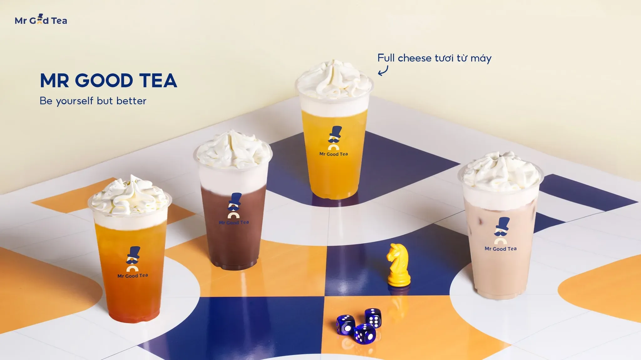 Một nhóm bạn trẻ đang vui vẻ thưởng thức trà sữa Mr Good Tea trong không gian quán