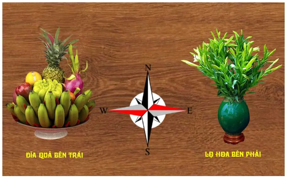Cách đặt hoa và trái cây trên bàn thờ theo nguyên tắc Đông bình Tây quả