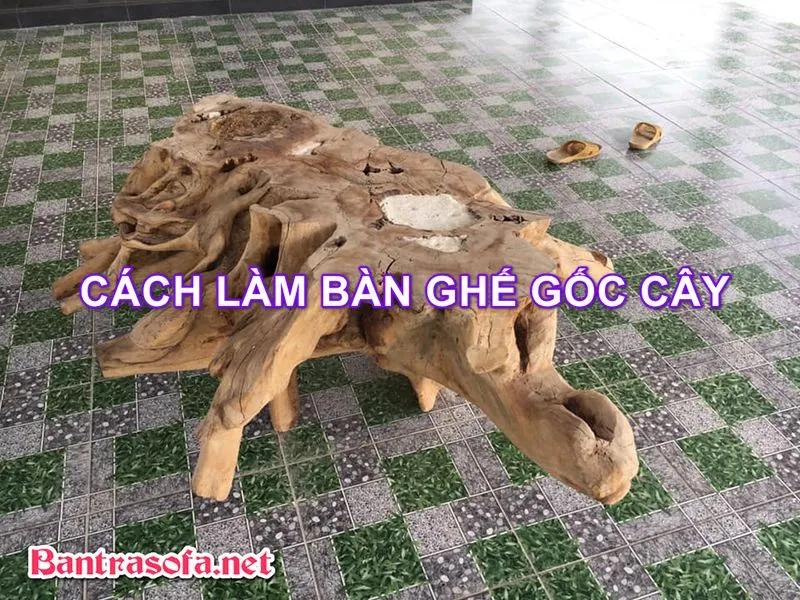 Hình ảnh minh họa một chiếc bàn làm từ gốc cây với vân gỗ đẹp