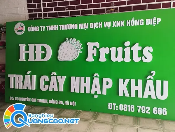 Bảng hiệu cửa hàng trái cây nhập khẩu HĐ Fruits