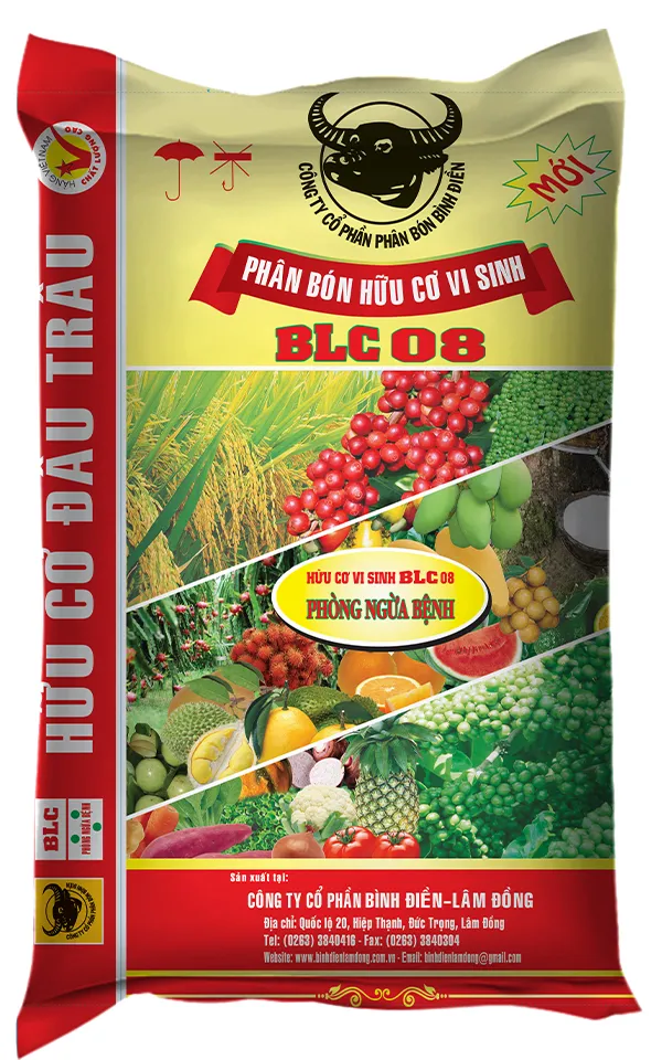 Bao bì phân hữu cơ vi sinh BLC 08 chính hãng của Bình Điền Lâm Đồng năm 2026