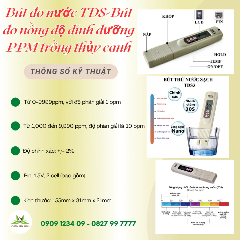 Cấu tạo nhỏ gọn của bút đo nước TDS thủy canh