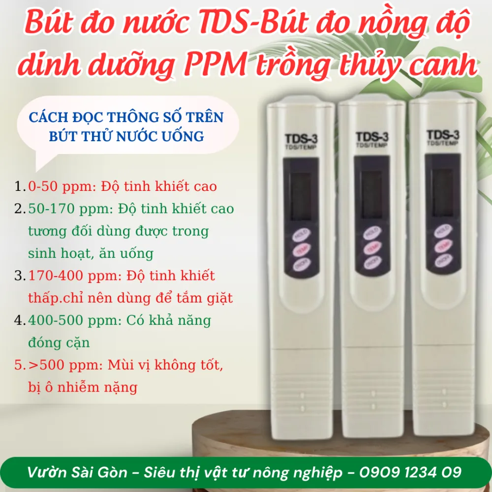 Bảng so sánh độ tinh khiết của nước dựa trên chỉ số TDS
