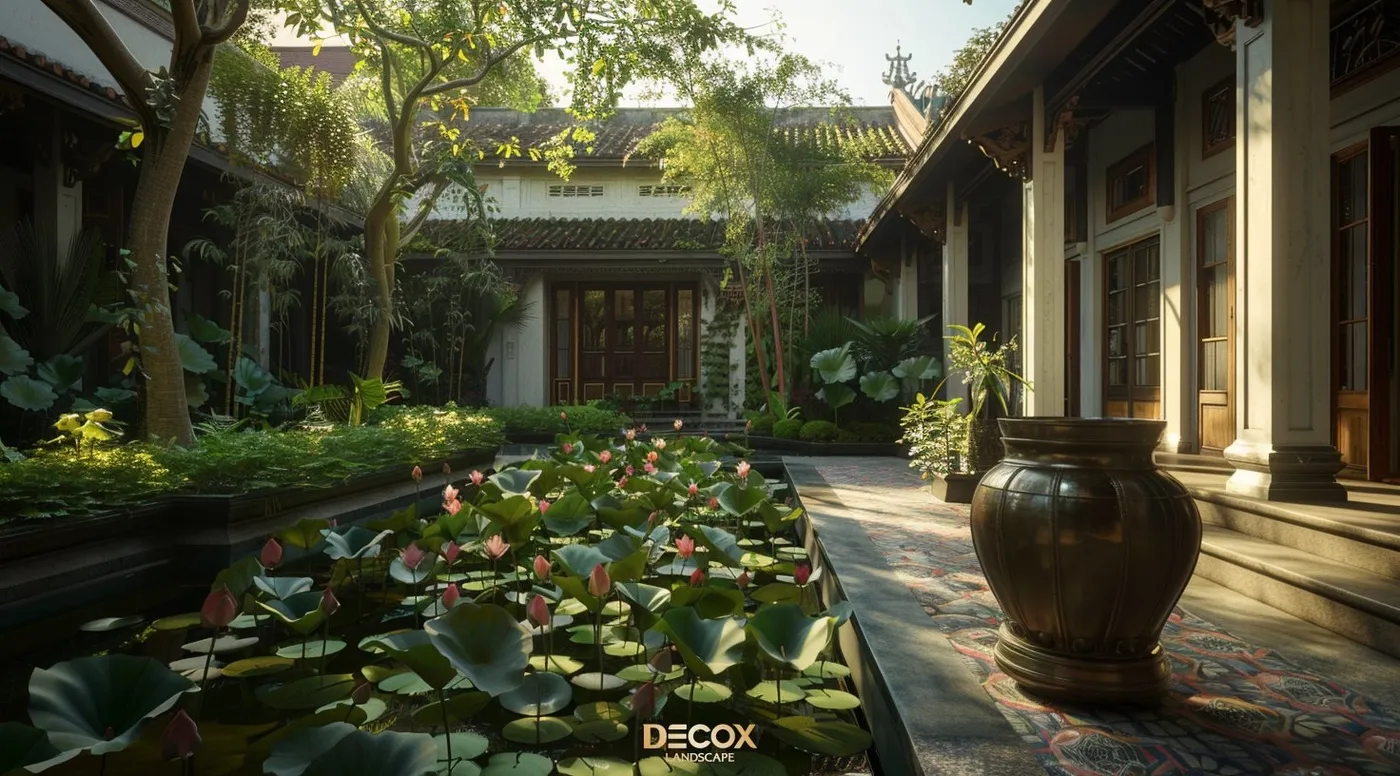 Sen trong tiểu cảnh hồ nước