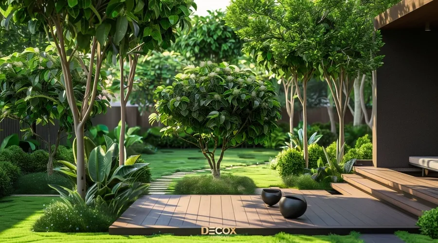 Cây trồng tạo điểm nhấn và bóng mát cho biệt thự