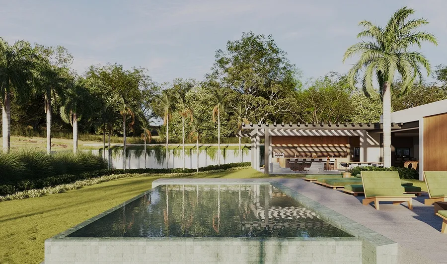 Cây dừa kết hợp hồ nước phong cách nhiệt đới