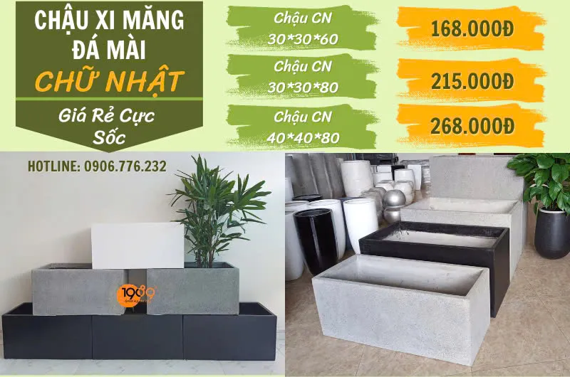 Chậu đá mài chữ nhật kích thước vừa phải giá rẻ