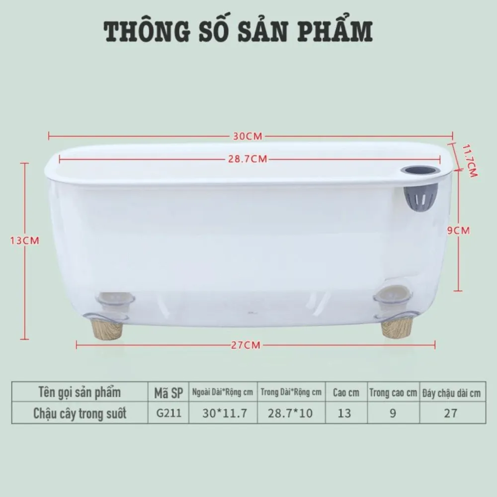 Thông số kích thước chi tiết các loại chậu tự dưỡng