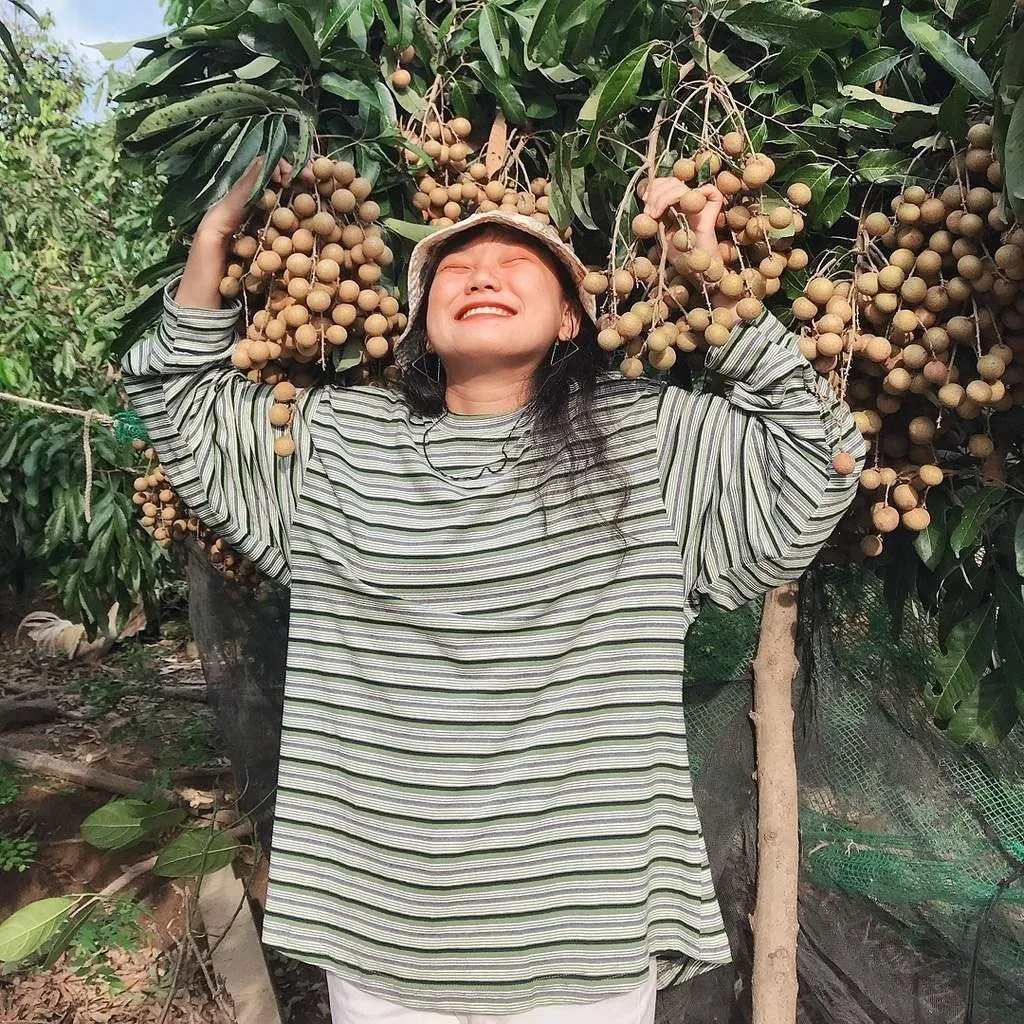 Vườn trái cây Vĩnh Kim đem đến một background xinh xắn để bạn thỏa thích chụp hình và tạo nên một bộ ảnh đậm chất miền Tây. Ảnh: Sưu tầm