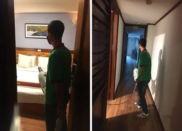 Phun hóa chất kiểm soát côn trùng tại khu vực kho nguyên liệu