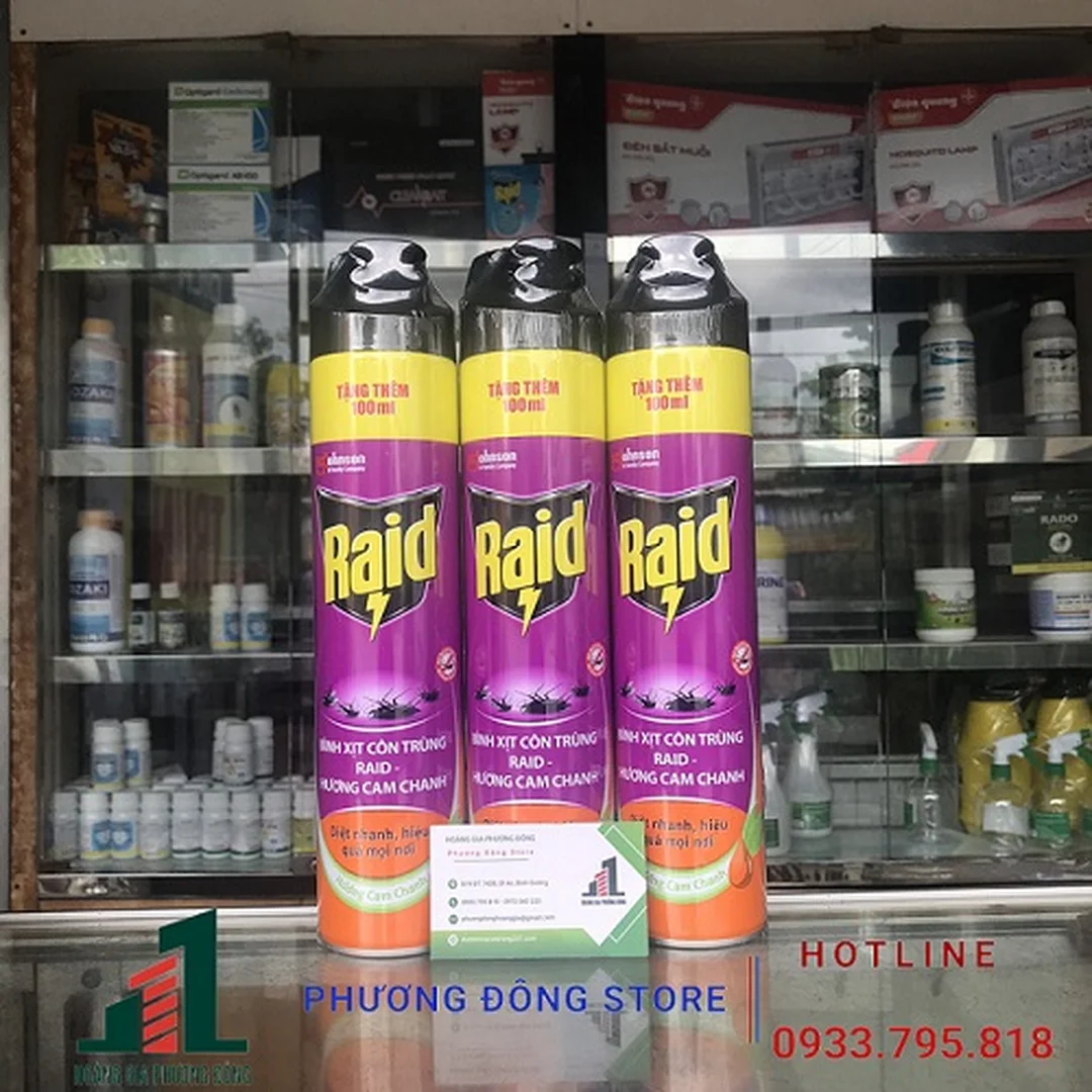 giá bình xịt côn trùng raid 600ml thực tế