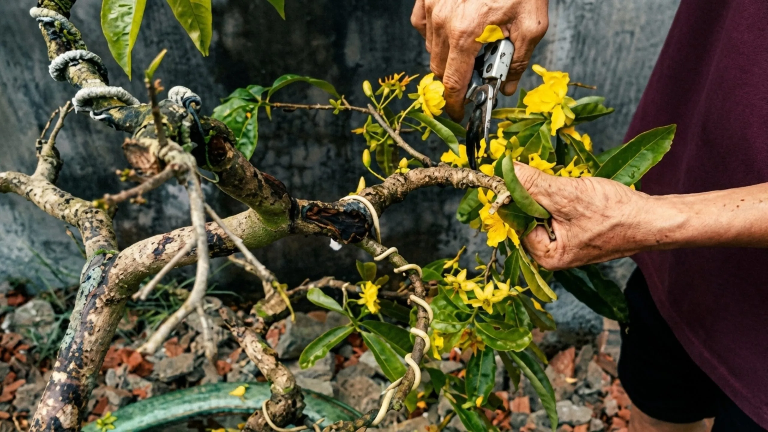 Tỉa bỏ cành yếu, cành thừa để cây thông thoáng
