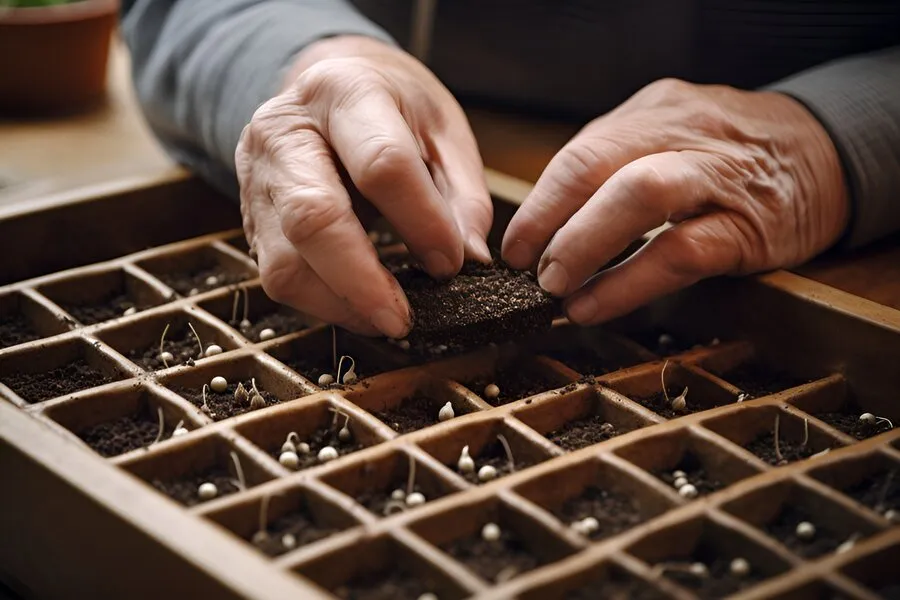 Gieo hạt xương rồng vào khay ươm
