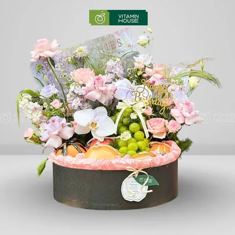 Giỏ Trái Cây Lê Hàn Quốc Trang Trí Hoa Tươi Đẹp Rực Rỡ Tặng Sinh Nhật