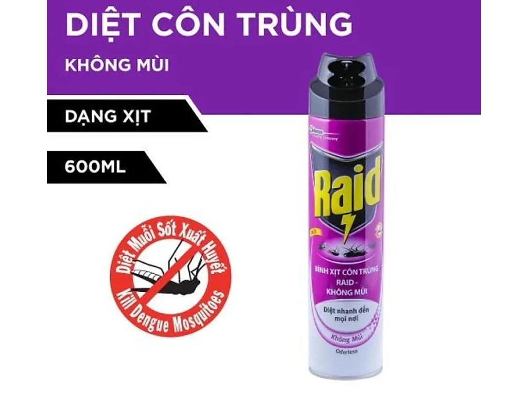 Hình bình xịt côn trùng Raid không mùi 600ml hướng dẫn sử dụng