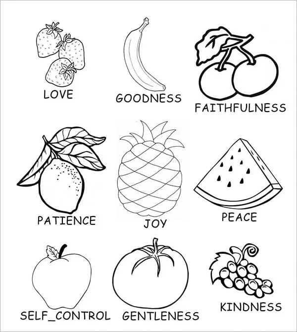 Tranh vẽ tập hợp nhiều loại quả giúp bé nhận diện sự đa dạng của thực vật