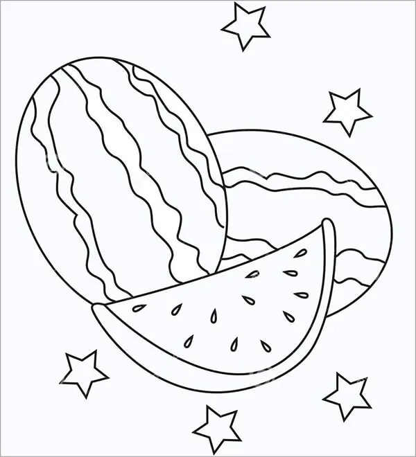 Miếng dưa hấu mát lạnh được phác họa đơn giản cho bé tập phối màu xanh đỏ