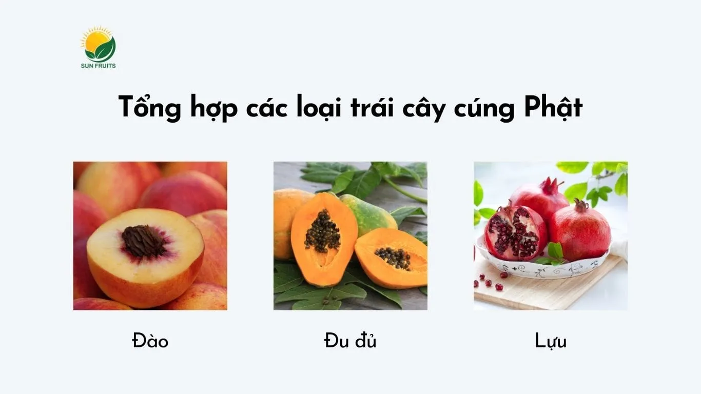 Hoa quả cúng Phật được bài trí trang nghiêm trên bàn thờ