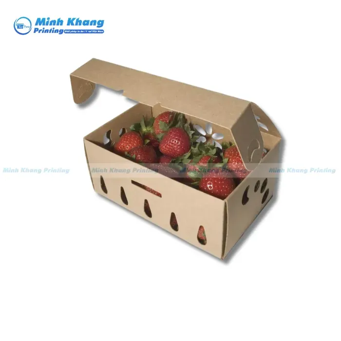 Mẫu Hộp Giấy Kraft Đựng Trái Cây Dâu Đơn Giản & Thân Thiện
