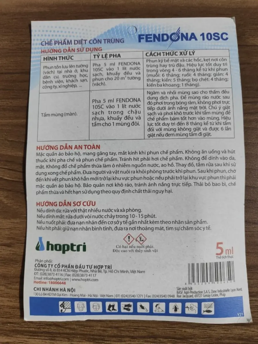 Hướng dẫn sử dụng Fendona 10SC diệt côn trùng