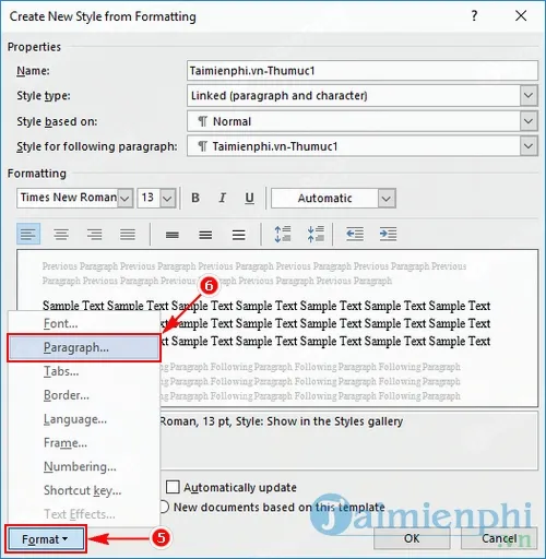 Tùy chỉnh Paragraph