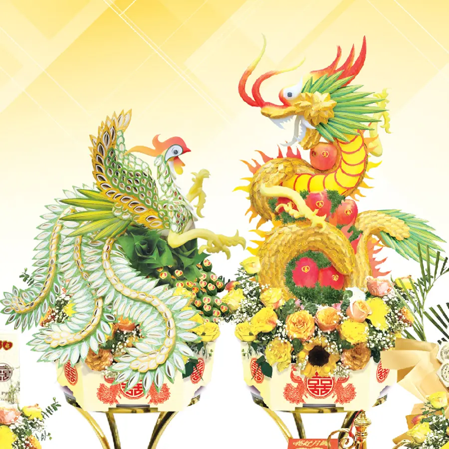 Mâm Quả Trái Cây Đám Cưới: Ý Nghĩa Long Phụng & Xu Hướng Hoa Sáp Hiện Đại