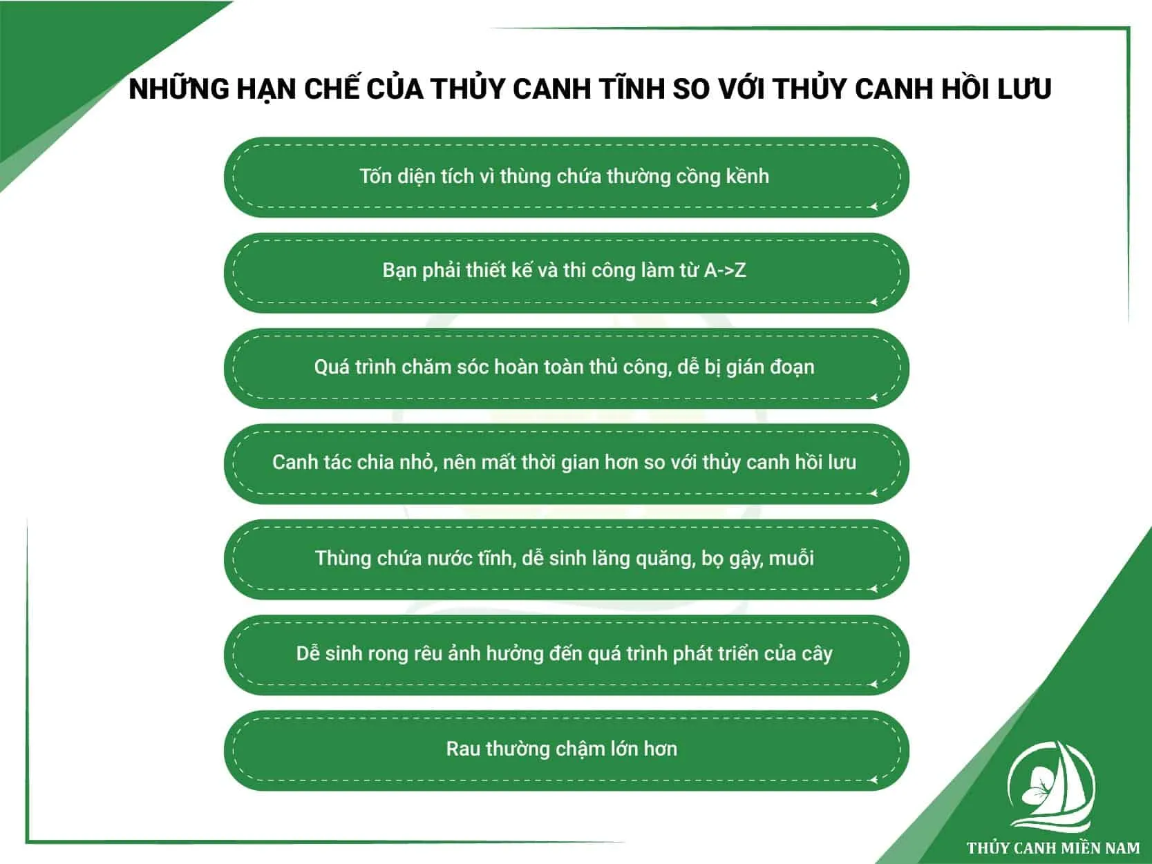 Những hạn chế của thủy canh tĩnh so với thủy canh hồi lưu