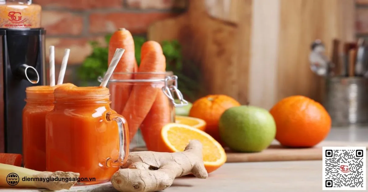 Nước ép táo, cà rốt, chanh và đào