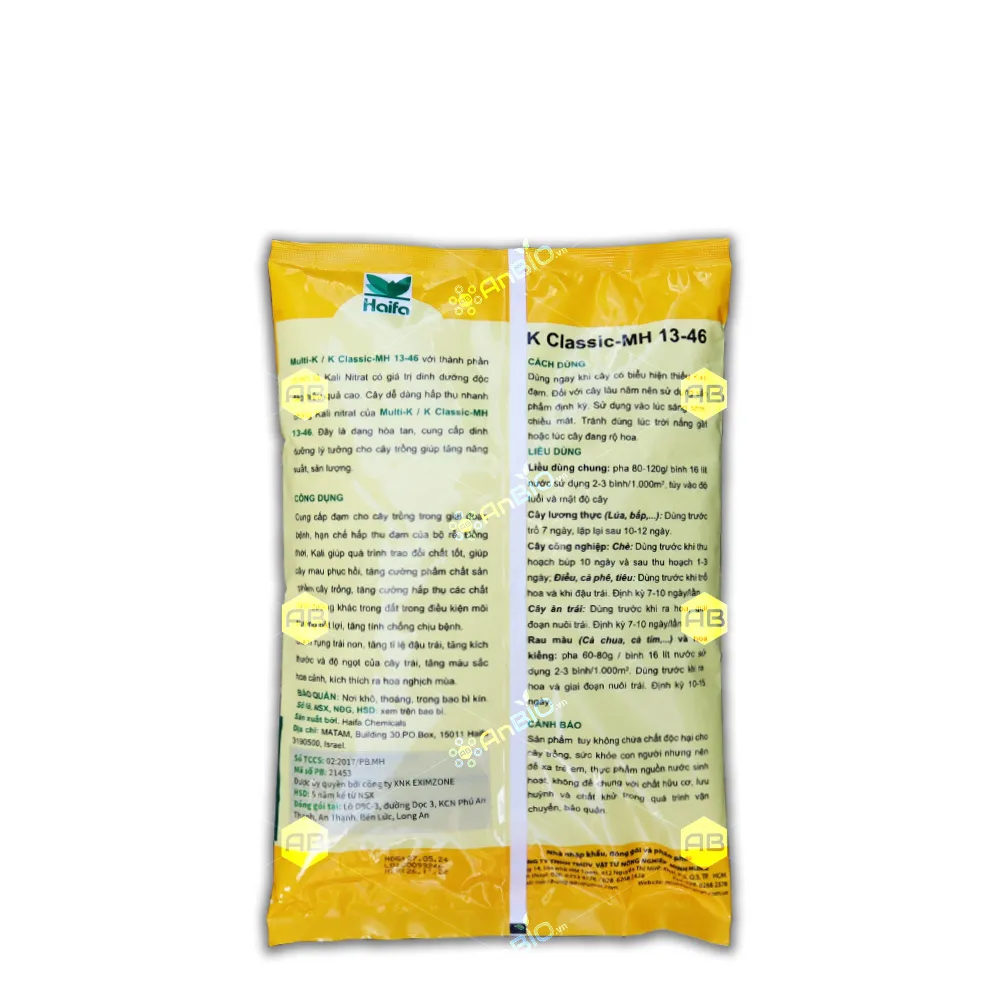 Thông tin chi tiết mặt sau bao bì Multi-K