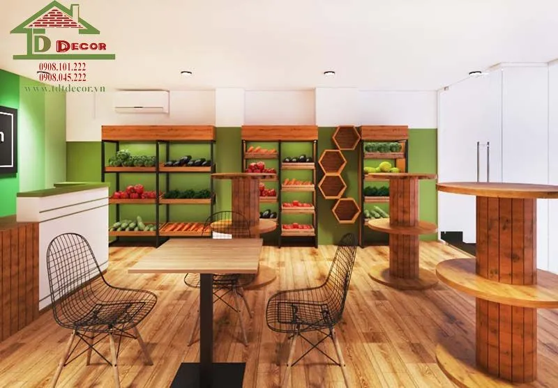 Mô hình thiết kế cửa hàng trái cây sạch kết hợp trang trí xanh