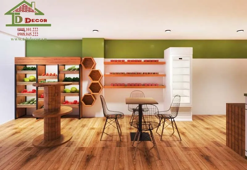 Sự kết hợp hoàn hảo giữa tông gỗ và mảng tường xanh mát