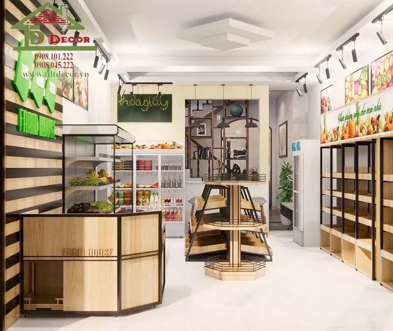 Mẫu kệ gỗ trưng bày trái cây nhiều tầng tối ưu diện tích cửa hàng