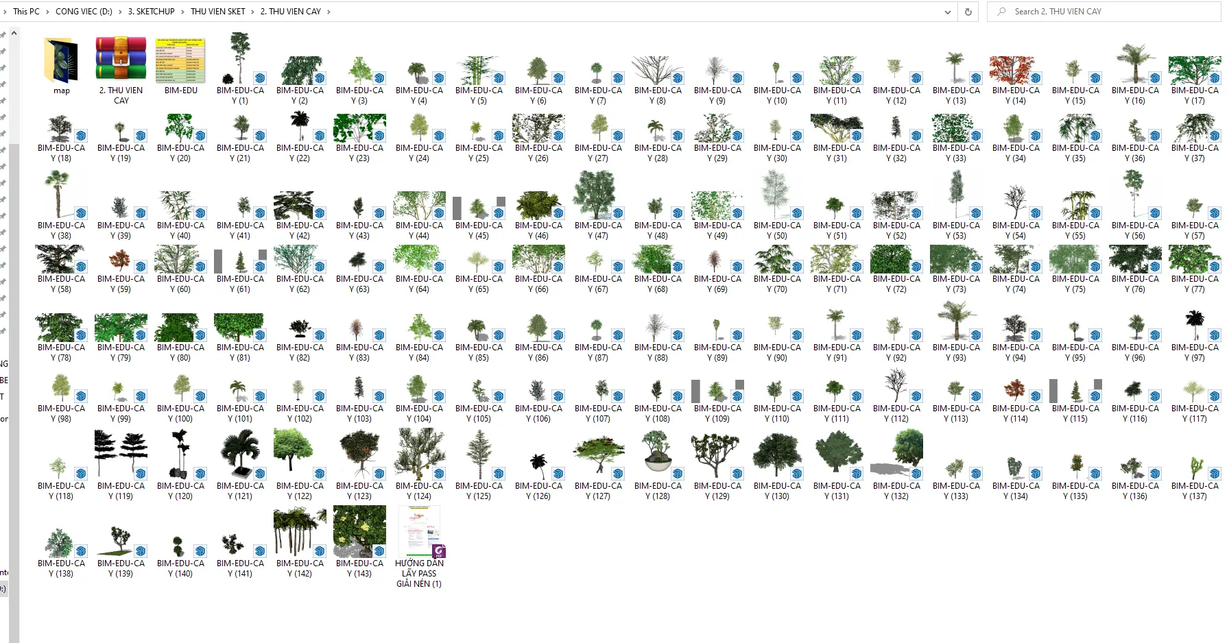 Thư viện cây sketchup đa dạng với nhiều loại cây xanh chất lượng cao