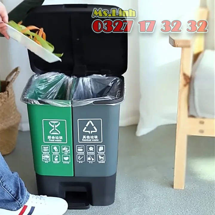 Thùng rác 2 ngan phân rác hữu cơ