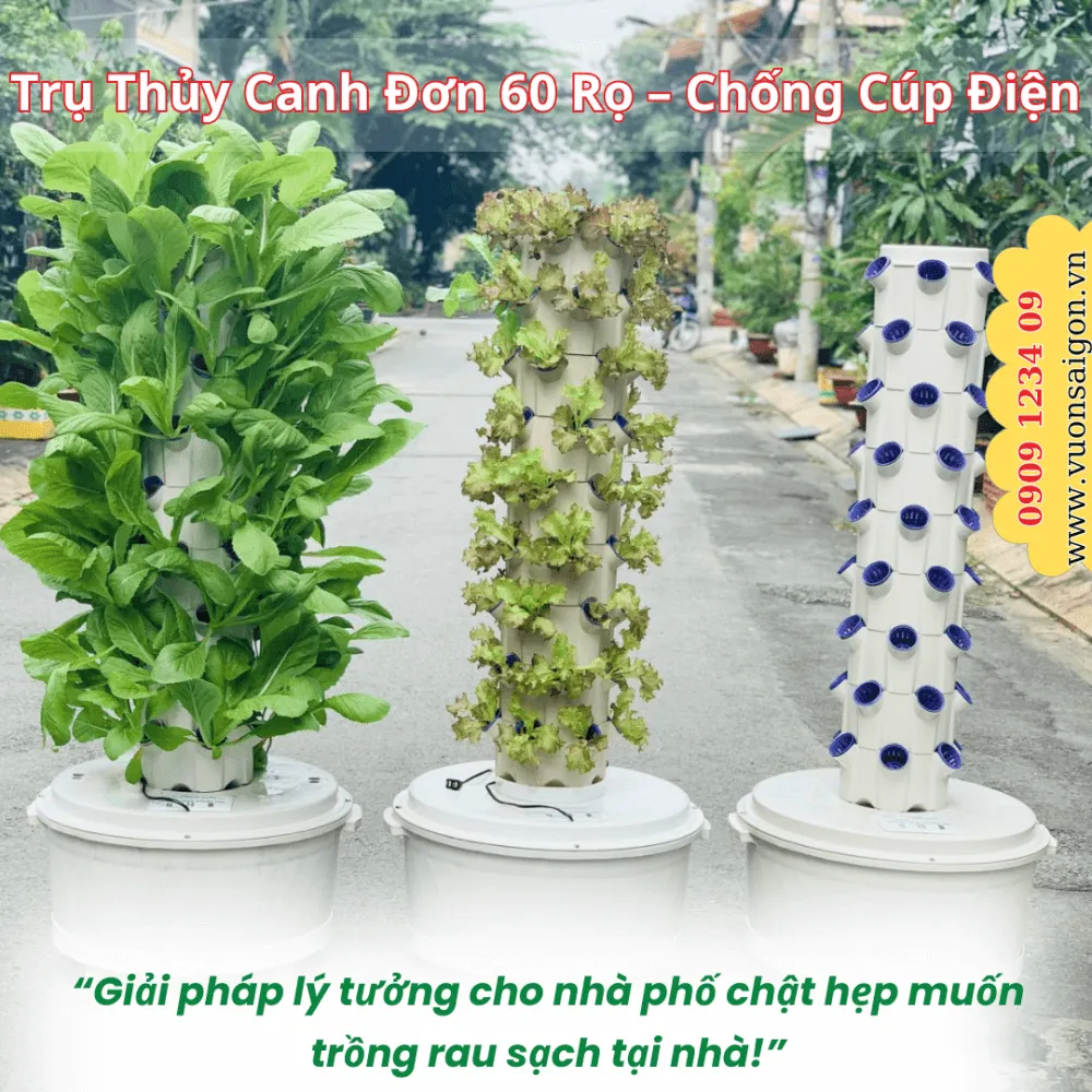 Trang thiết bị của bộ trụ trồng rau thủy canh 60 hốc chuyên nghiệp