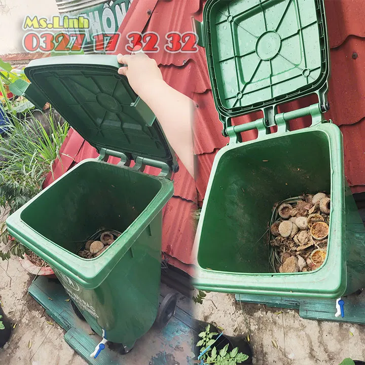 Ủ phân compost từ rác thải sinh hoạt thùng 120L