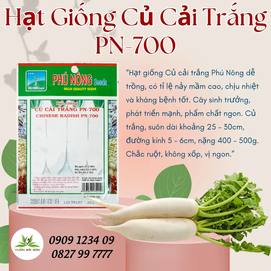 Hạt giống củ cải trắng Phú Nông trong bao bì