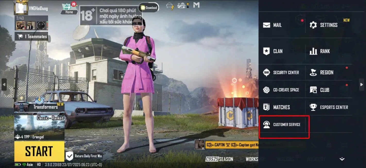 Biểu tượng Settings nằm góc dưới phải giao diện Lobby PUBG Mobile
